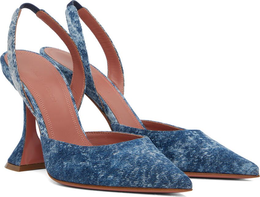 Amina Muaddi Blue Holli Sling Denim Heels - Picture 2