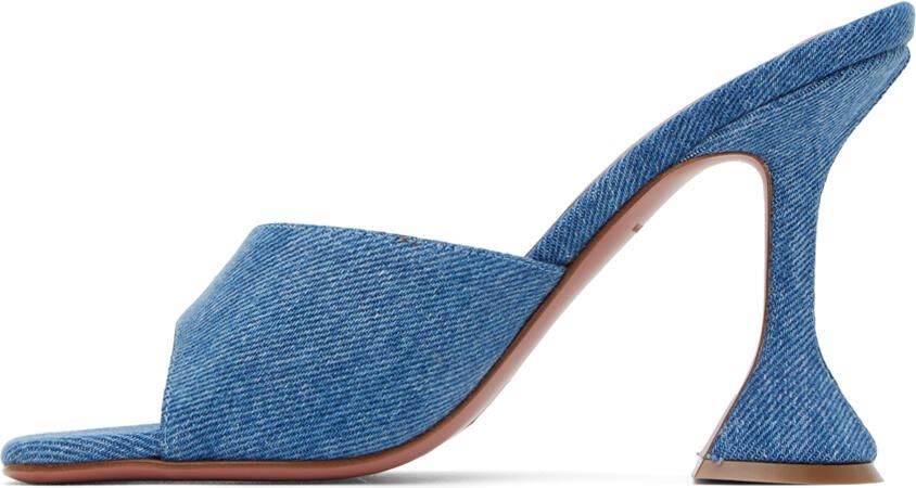 Amina Muaddi Blue Lupita Denim Heeled Sandals - Picture 3