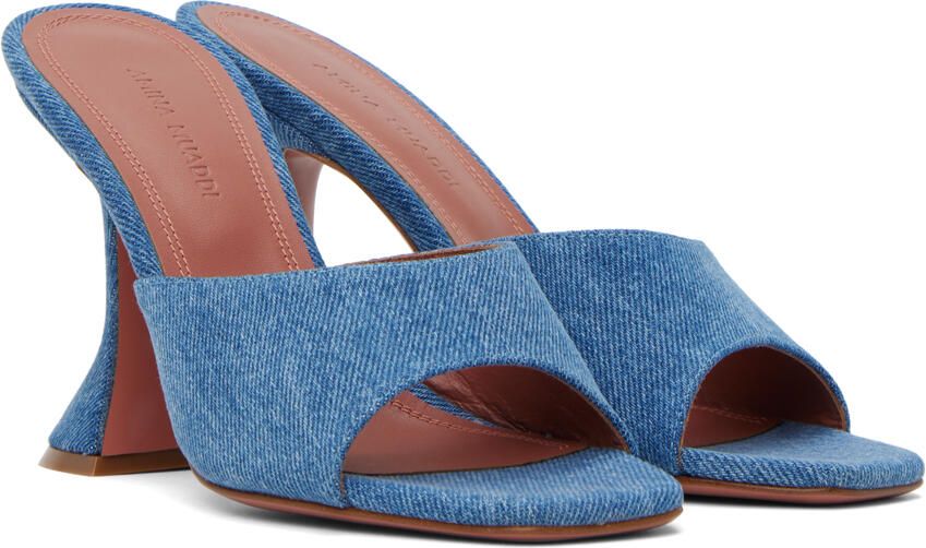 Amina Muaddi Blue Lupita Denim Heeled Sandals - Picture 2
