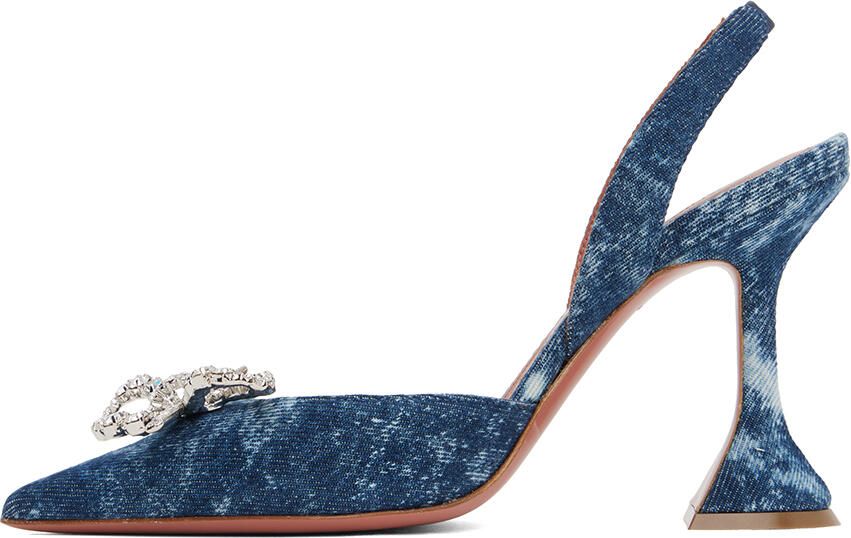 Amina Muaddi Blue Rosie Sling Denim Heels - Picture 3