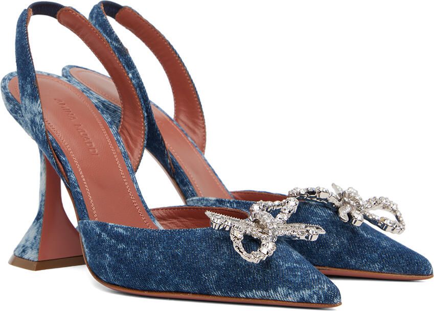 Amina Muaddi Blue Rosie Sling Denim Heels - Picture 2