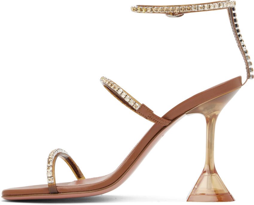 Amina Muaddi Brown Gilda Heeled Sandals - Picture 2