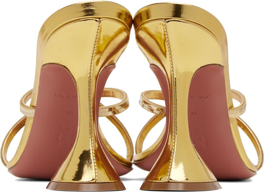 Amina Muaddi Gold Henson Cross Slipper Heeled Sandals