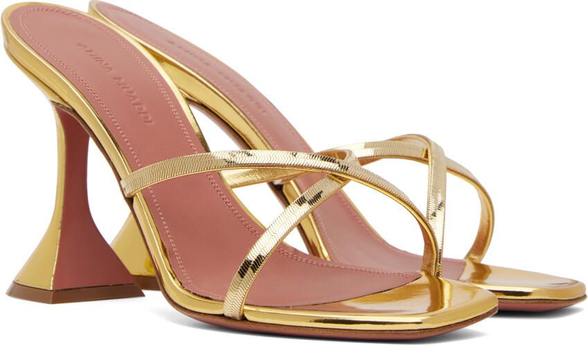 Amina Muaddi Gold Henson Cross Slipper Heeled Sandals - Picture 2