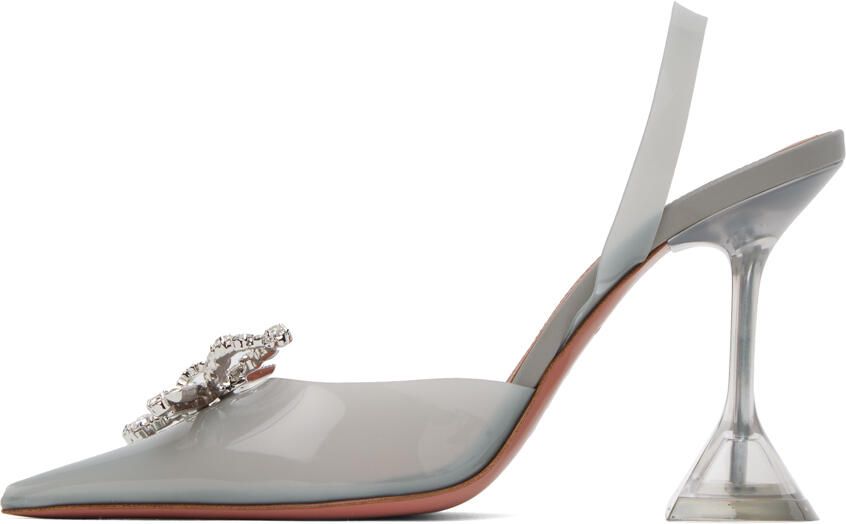 Amina Muaddi Gray Rosie Glass Sling Heels - Picture 3