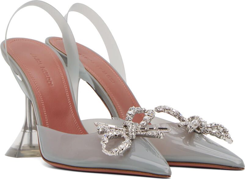 Amina Muaddi Gray Rosie Glass Sling Heels - Picture 2