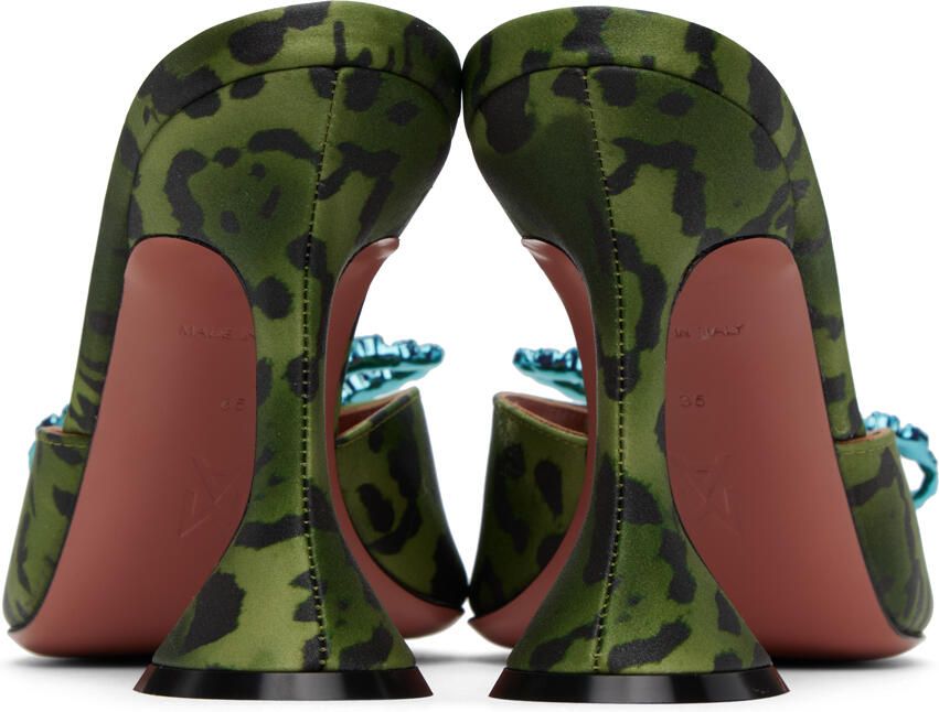 Amina Muaddi Green & Black Rosie Slipper Heeled Sandals