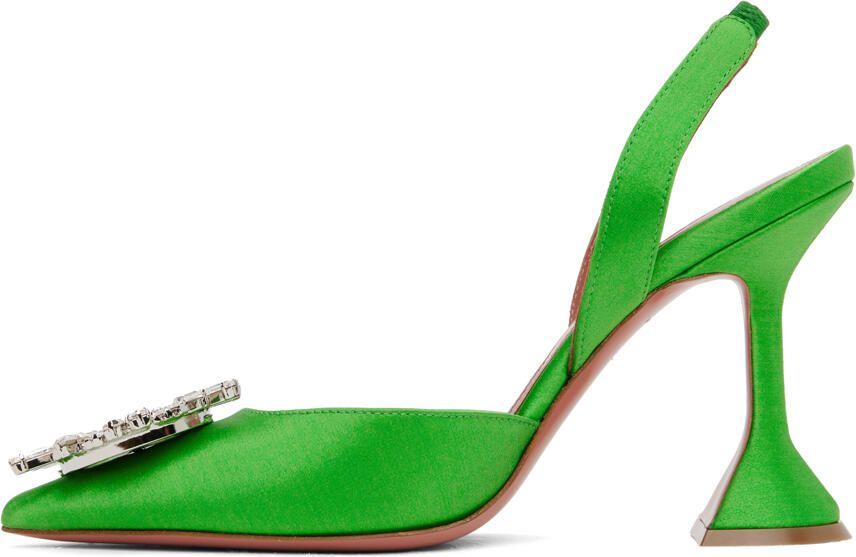 Amina Muaddi Green Begum Sling Heels - Picture 3