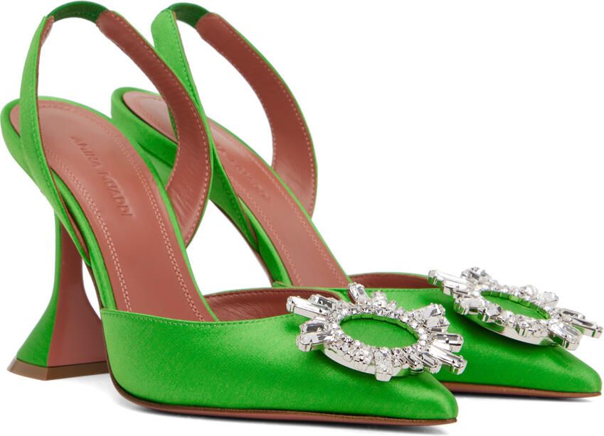 Amina Muaddi Green Begum Sling Heels - Picture 2