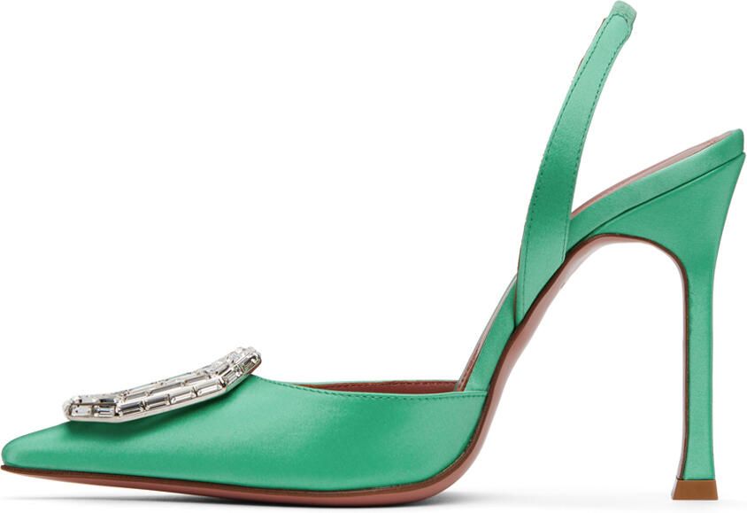 Amina Muaddi Green Camelia Sling 105 Heels - Picture 3
