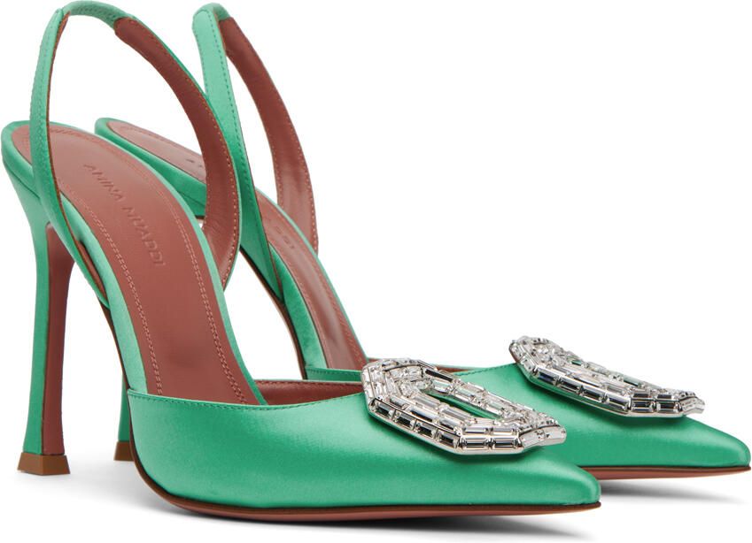 Amina Muaddi Green Camelia Sling 105 Heels - Picture 2