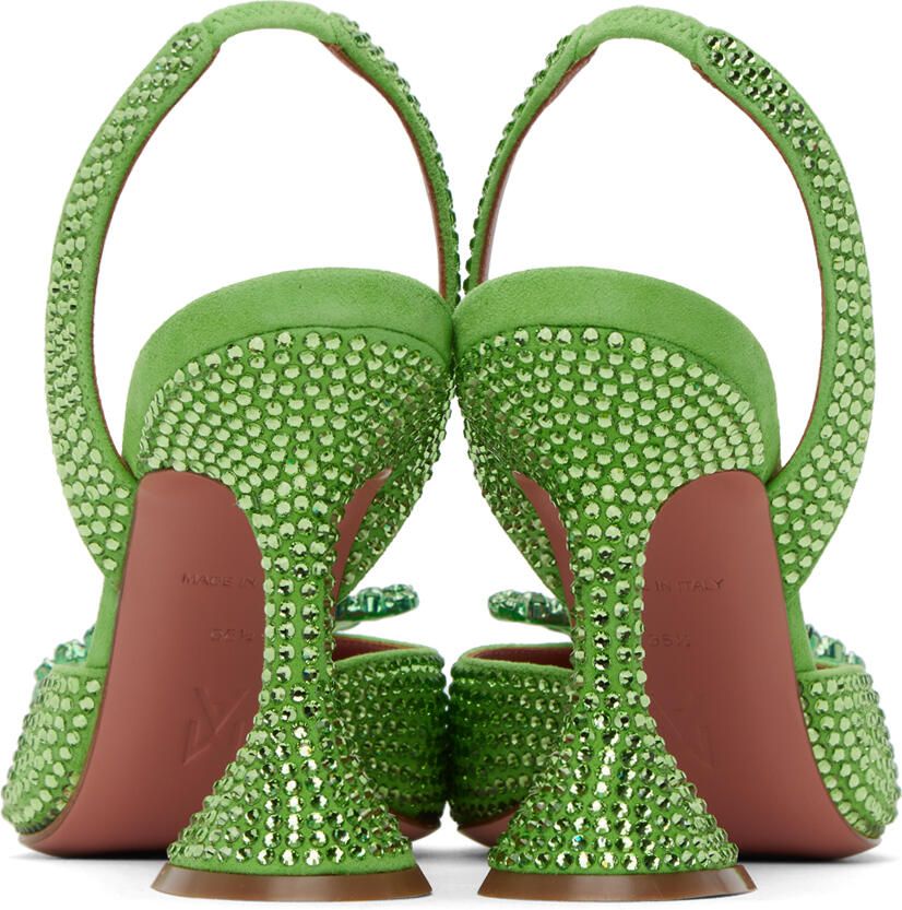 Amina Muaddi Green Crystal Rosie Sling Heels