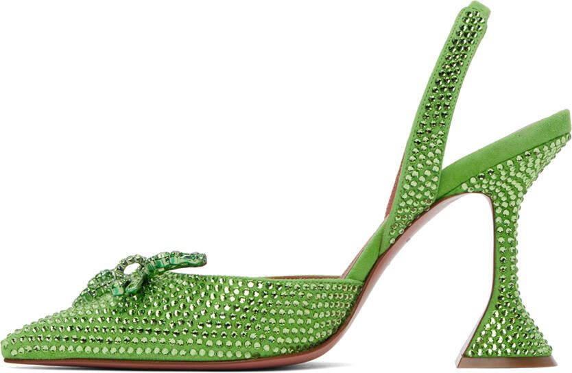 Amina Muaddi Green Crystal Rosie Sling Heels - Picture 3