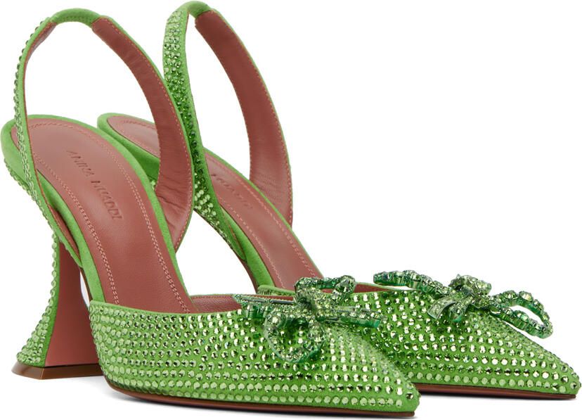 Amina Muaddi Green Crystal Rosie Sling Heels - Picture 2