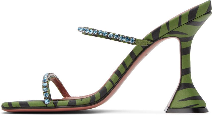 Amina Muaddi Green Gilda Slipper Heeled Sandals - Picture 3