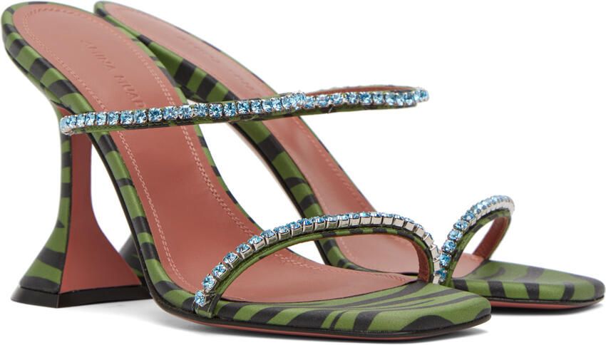 Amina Muaddi Green Gilda Slipper Heeled Sandals - Picture 2