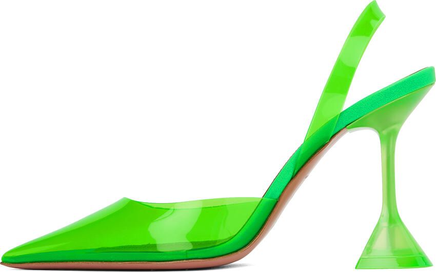 Amina Muaddi Green Holli Glass Sling Heels - Picture 3