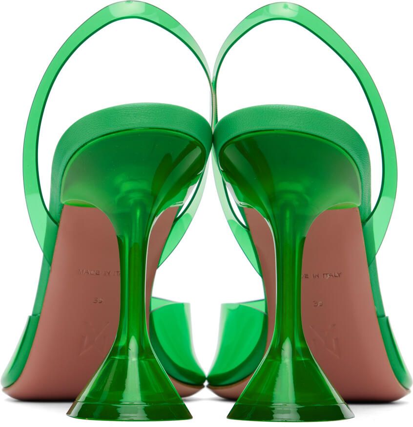 Amina Muaddi Green Holli Glass Sling Heels