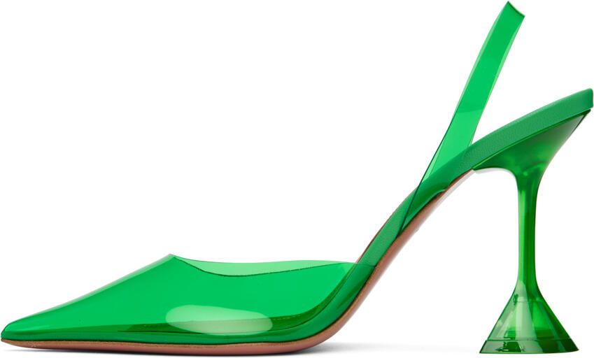 Amina Muaddi Green Holli Glass Sling Heels - Picture 3