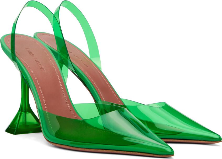 Amina Muaddi Green Holli Glass Sling Heels - Picture 2