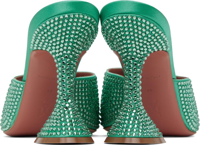 Amina Muaddi Green Lupita Crystal Heeled Sandals
