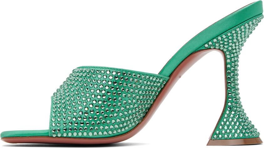 Amina Muaddi Green Lupita Crystal Heeled Sandals - Picture 3