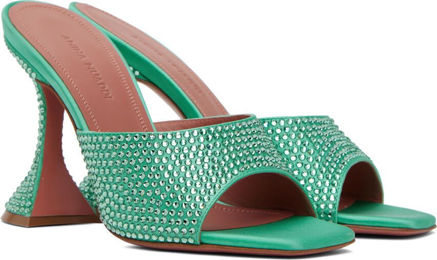 Amina Muaddi Green Lupita Crystal Heeled Sandals - Picture 2