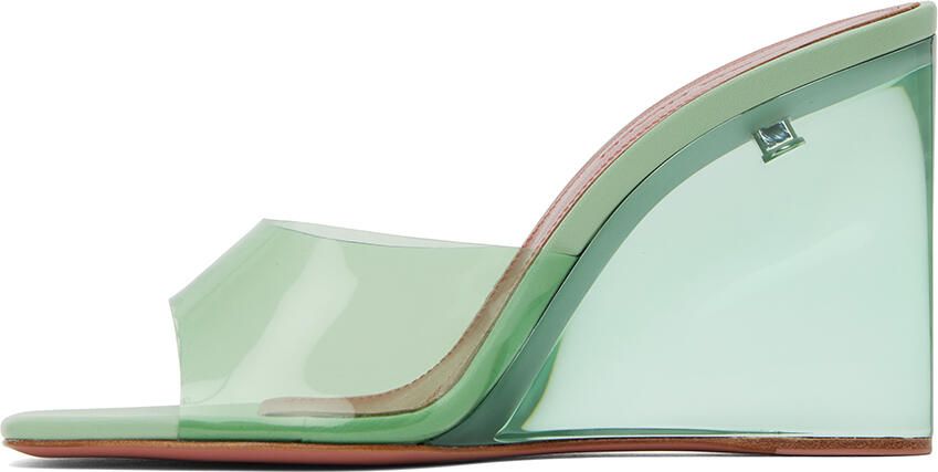 Amina Muaddi Green Lupita Glass Wedge Heeled Sandals - Picture 3