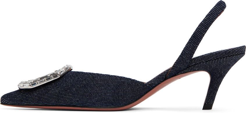 Amina Muaddi Navy Camelia Sling 60 Heels - Picture 3