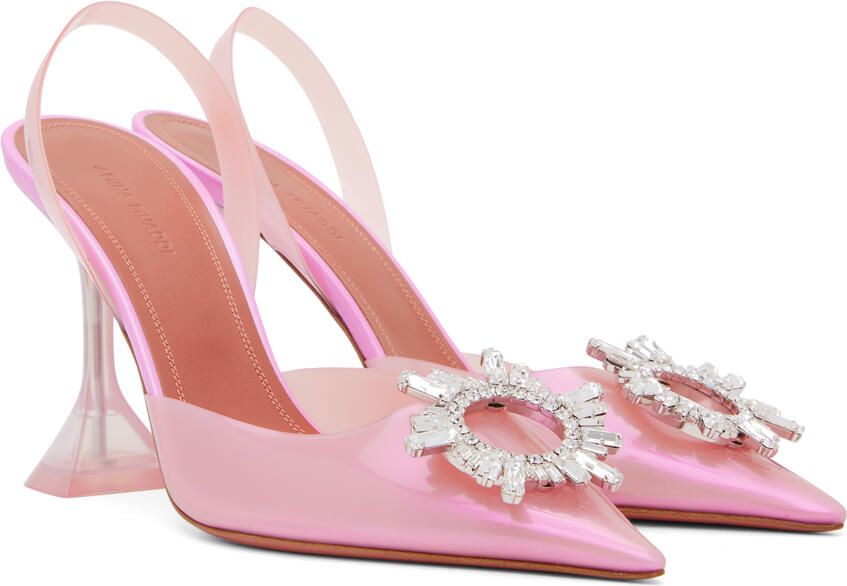 Amina Muaddi Pink Begum Glass Sling Heels - Picture 2