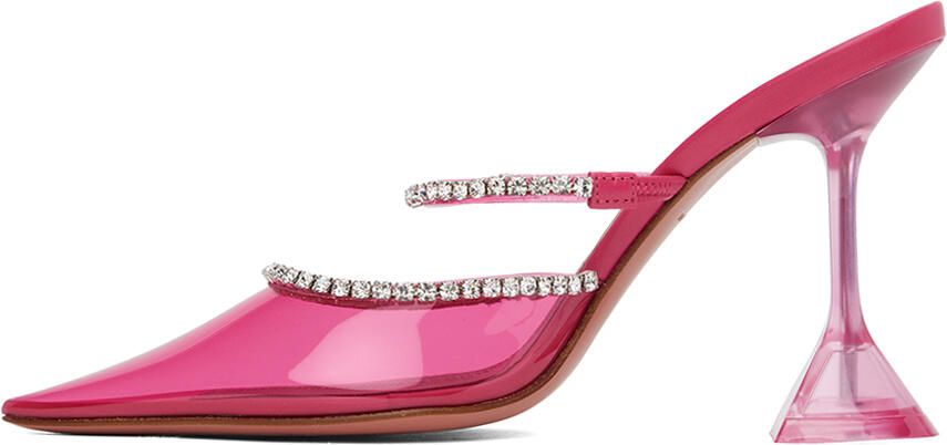 Amina Muaddi Pink Gilda Glass 95 Mules - Picture 3