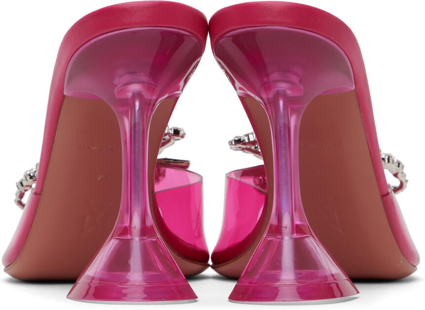 Amina Muaddi Pink Rosie Glass Slipper Heeled Sandals