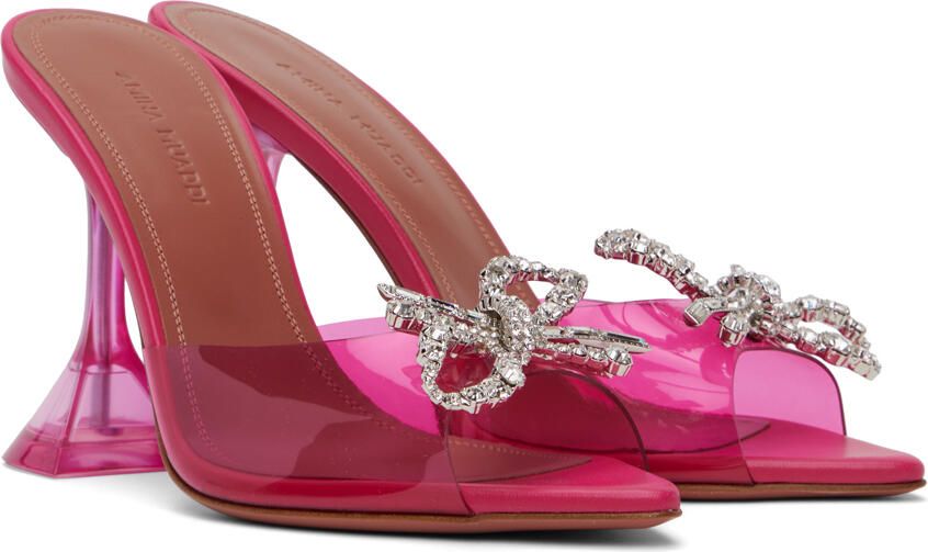Amina Muaddi Pink Rosie Glass Slipper Heeled Sandals - Picture 2
