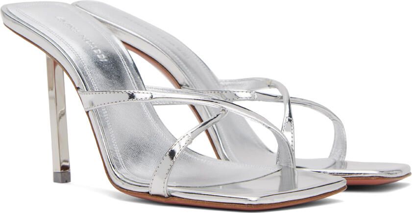 Amina Muaddi Silver Adriana Slipper Heeled Sandals - Picture 2