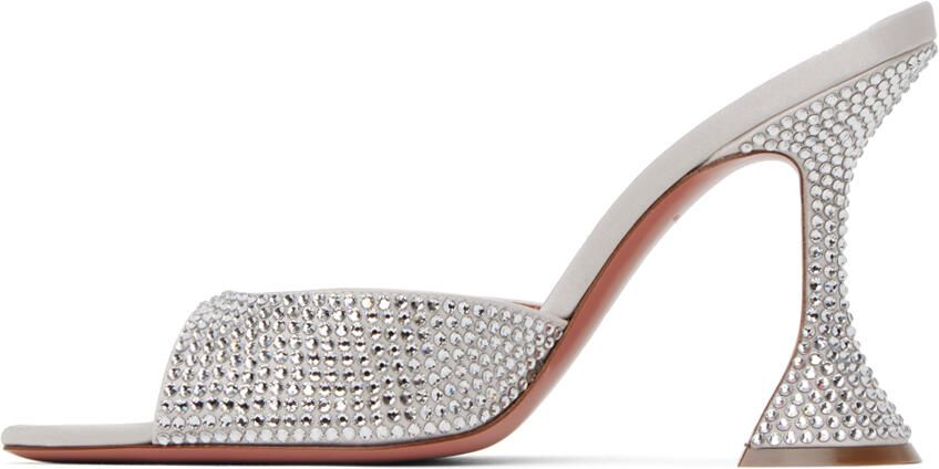 Amina Muaddi Silver Caroline Crystal Heeled Sandals - Picture 3