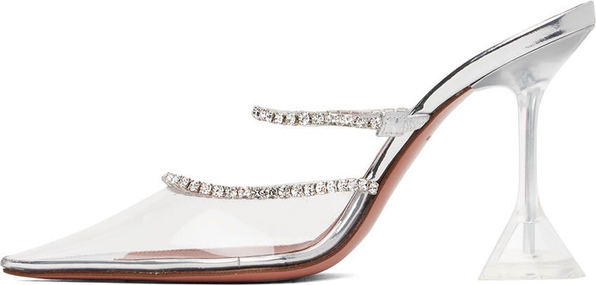 Amina Muaddi Silver Gilda Glass 95 Heels - Picture 3