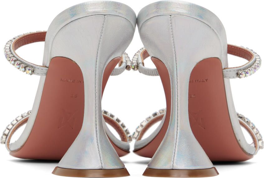 Amina Muaddi Silver Gilda Heeled Sandals