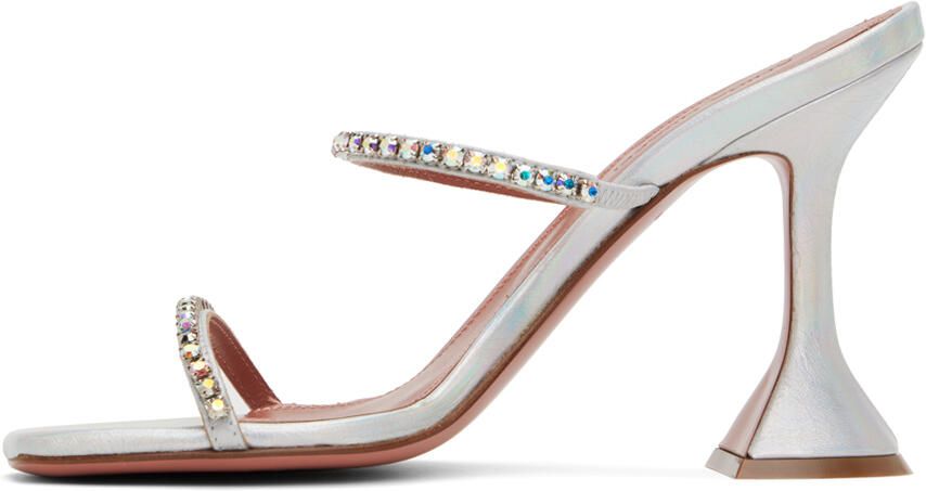 Amina Muaddi Silver Gilda Heeled Sandals - Picture 3