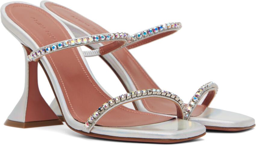 Amina Muaddi Silver Gilda Heeled Sandals - Picture 2
