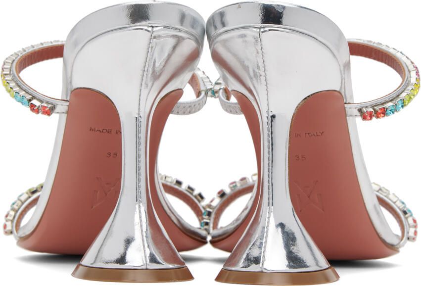 Amina Muaddi Silver Gilda Slipper Heeled Sandals