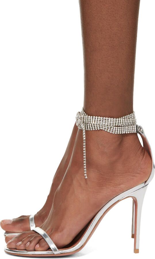 Amina Muaddi Silver Giorgia Heeled Sandals - Picture 6