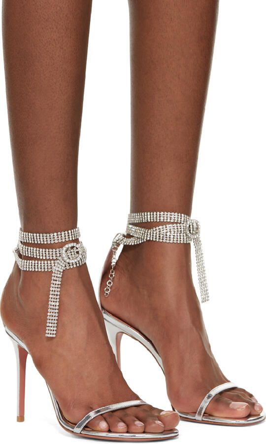 Amina Muaddi Silver Giorgia Heeled Sandals - Picture 4