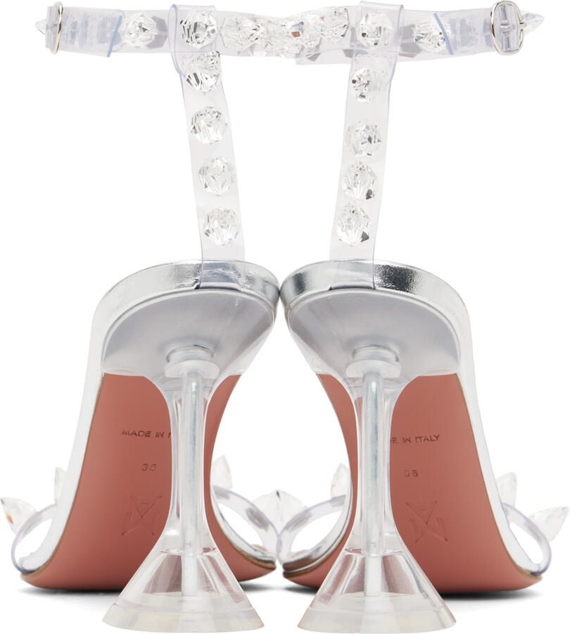 Amina Muaddi Silver Julia Heeled Sandals