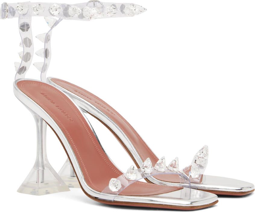 Amina Muaddi Silver Julia Heeled Sandals - Picture 2