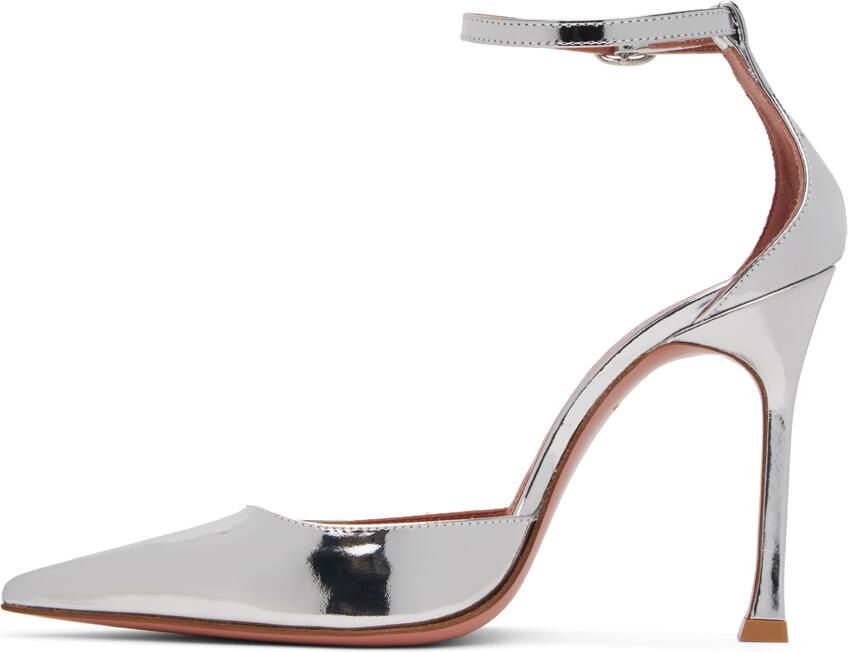 Amina Muaddi Silver Kim 105 Pump Heels - Picture 3
