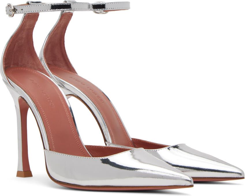Amina Muaddi Silver Kim 105 Pump Heels - Picture 2