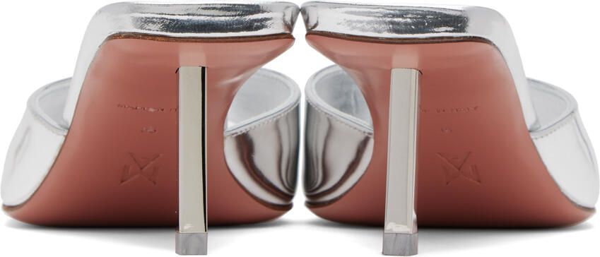 Amina Muaddi Silver Laura 60 Slipper Heeled Sandals