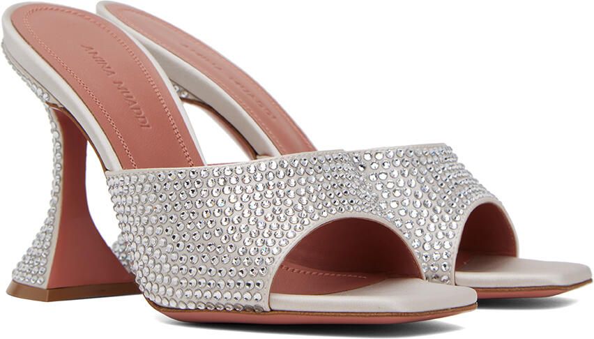 Amina Muaddi Silver Lupita Crystal Slipper Heeled Sandals - Picture 2
