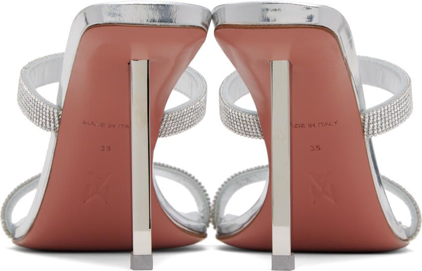 Amina Muaddi Silver Rih Slipper Heeled Sandals