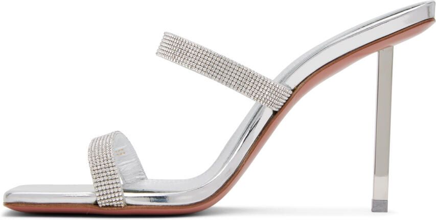 Amina Muaddi Silver Rih Slipper Heeled Sandals - Picture 3